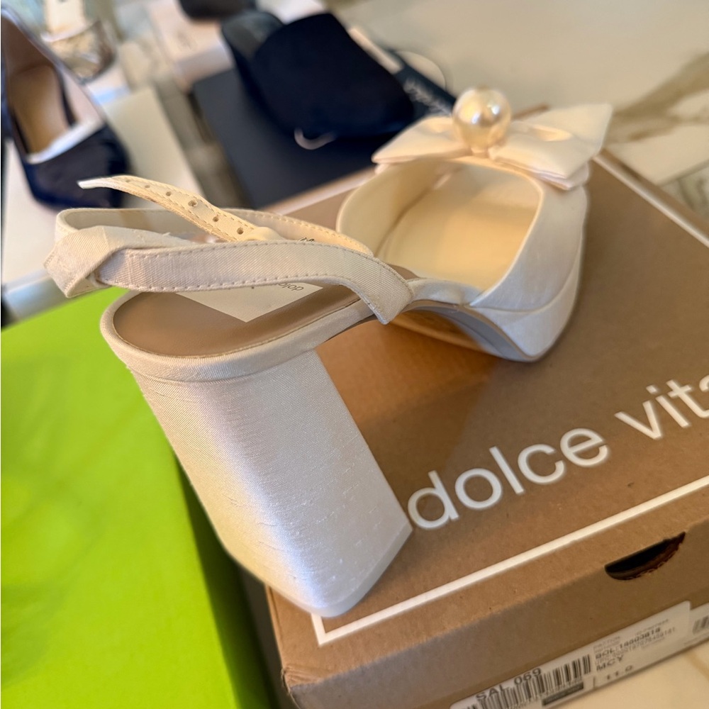 Dolce Vita Pearl-Embellished Cream Heels